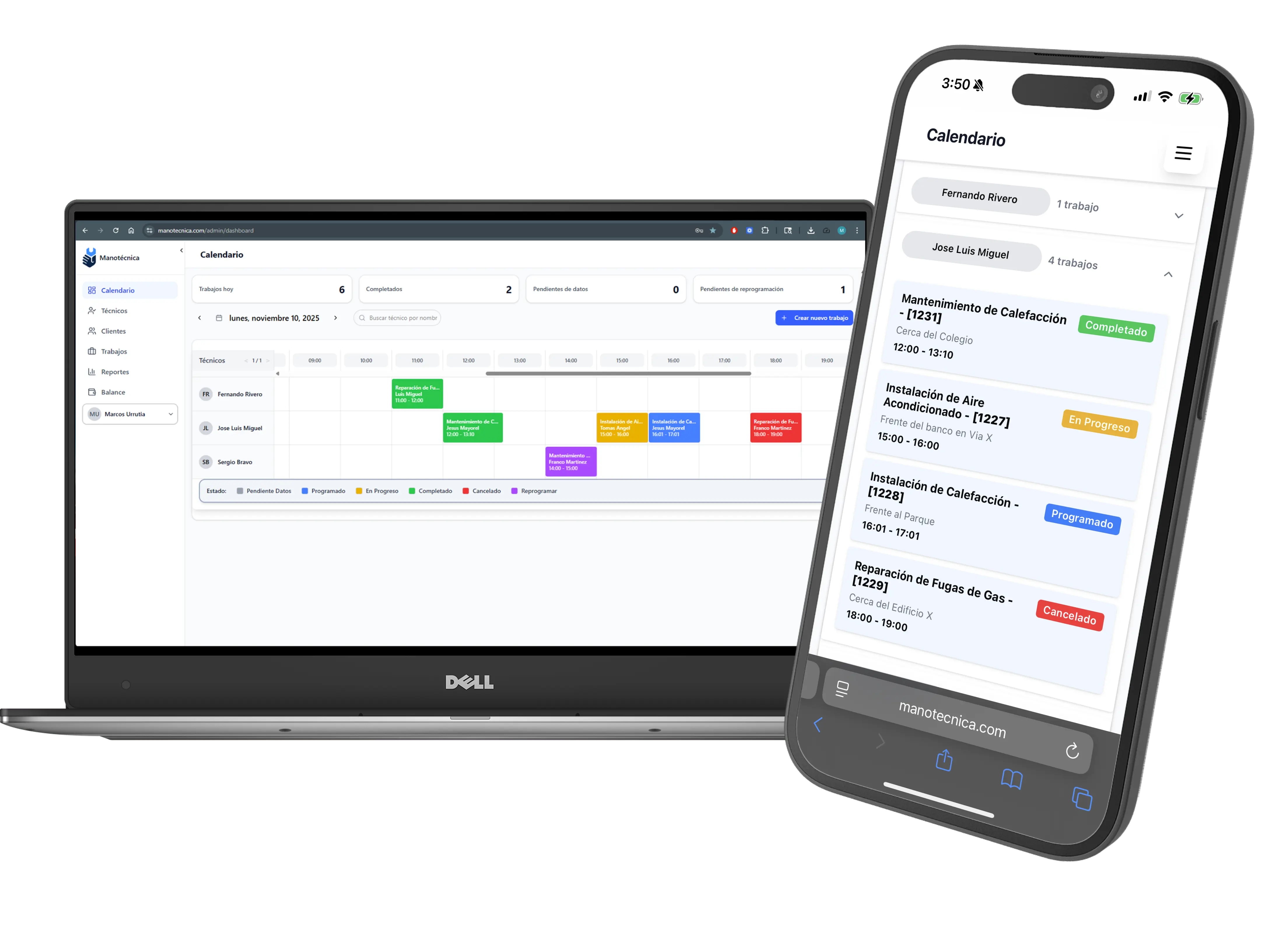 ManoTécnica en laptop y móviles